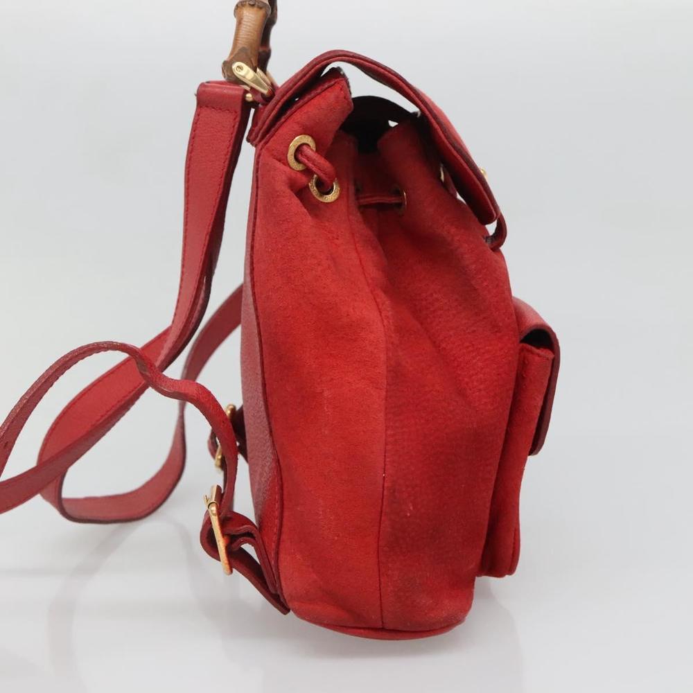 GUCCI Bamboo Backpack Suede Leather Red Gold 003 58 0030 Auth ar13675 - Picture 3 of 16